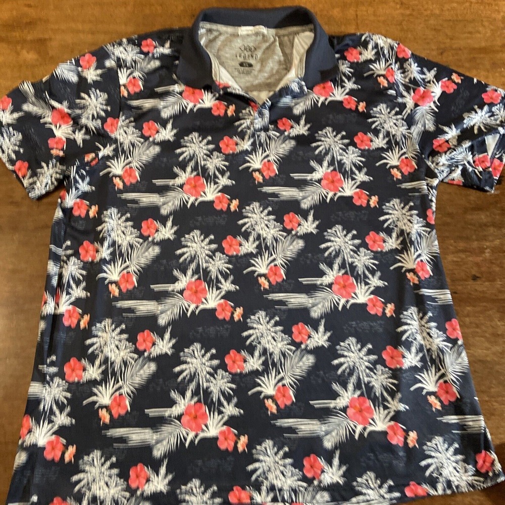Legend Golf Polo Shirt Stretchy Lightweight‎ Hibiscus Hawaiian Print Mens XL